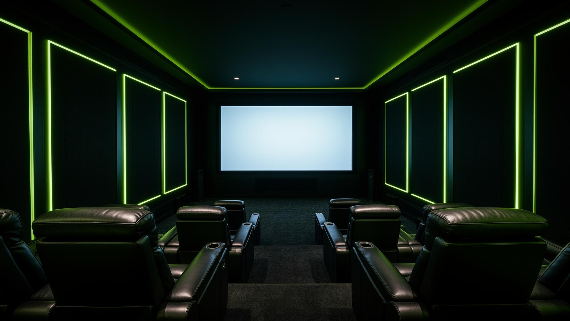 Premium home cinema with neon ambient lighting